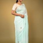 Sky Blue Viscose Chiffon Saree | All-Over Real Butta Work | Jaipurio Designer Collection